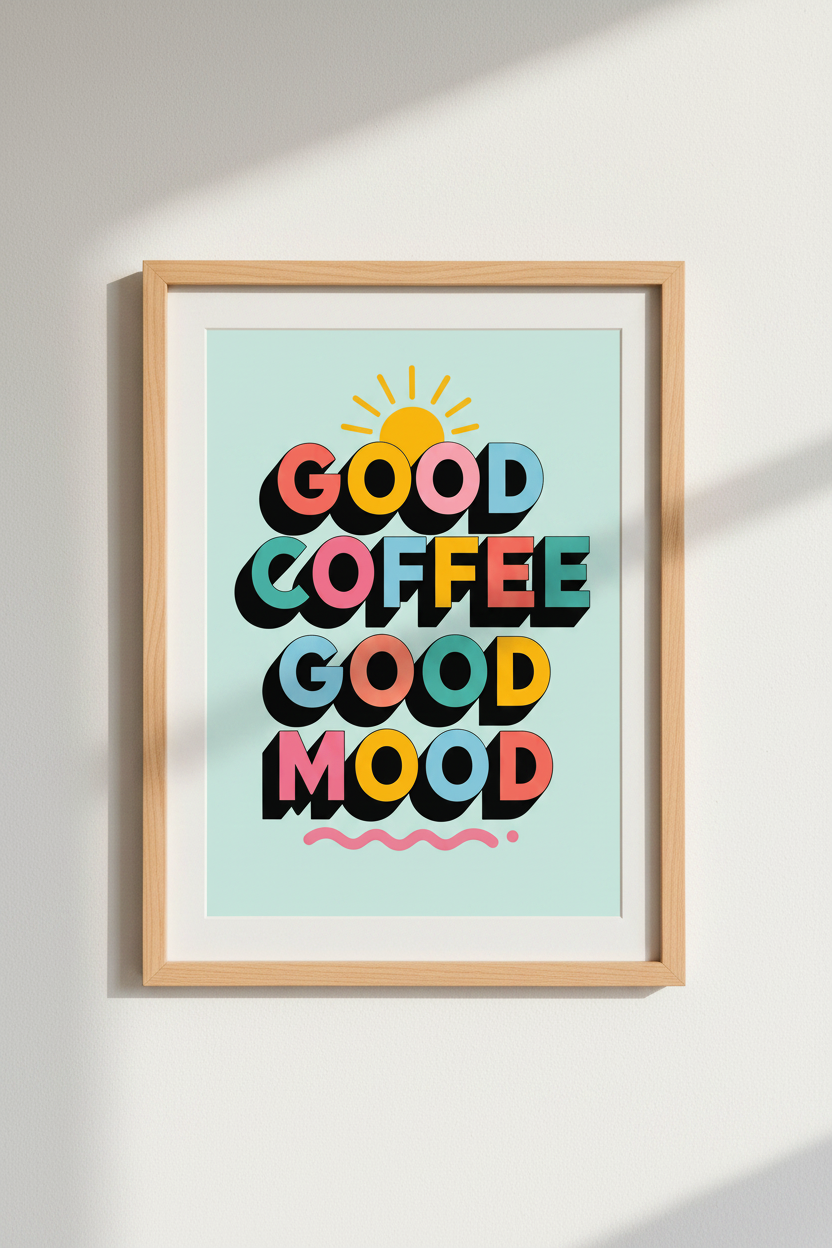 Retro Coffee Wall Art Print | Colorful Kitchen Decor | Groovy Typography Poster
