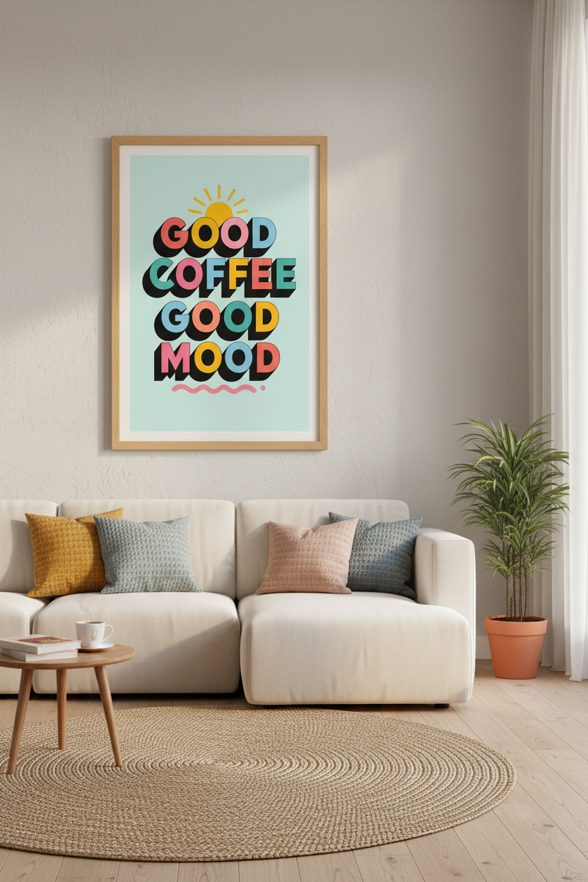 Retro Coffee Wall Art Print | Colorful Kitchen Decor | Groovy Typography Poster