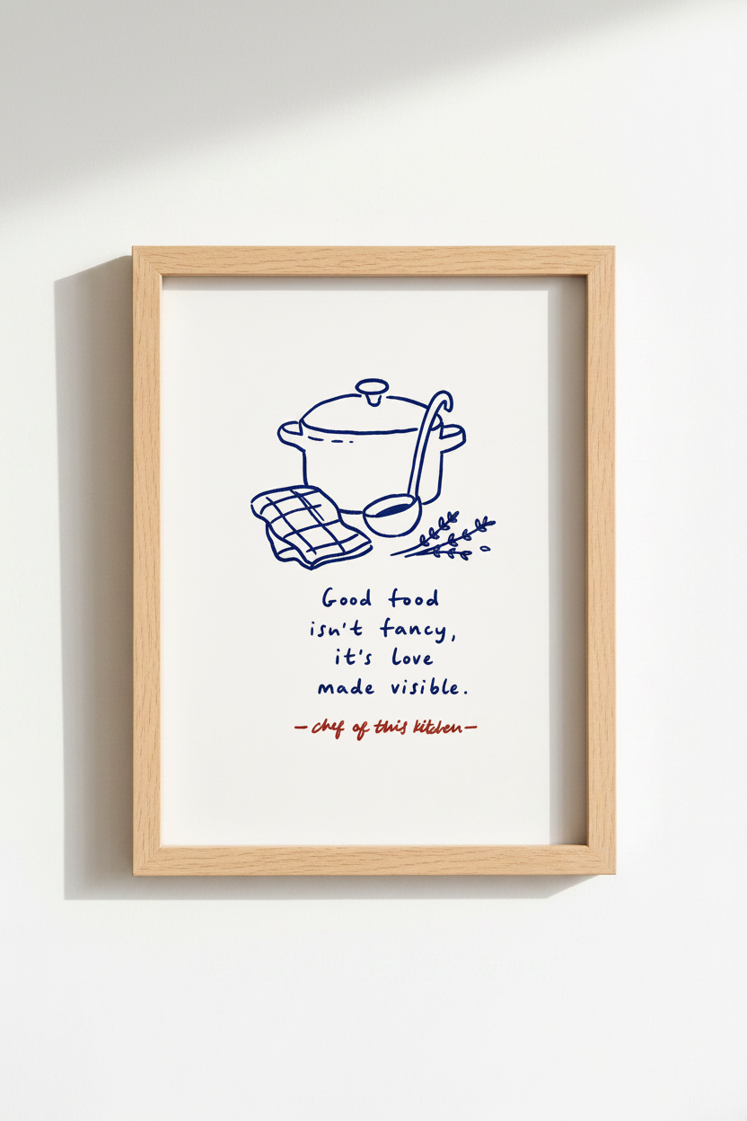 kitchen wall art | Minimal blue line-drawing, dining room decor