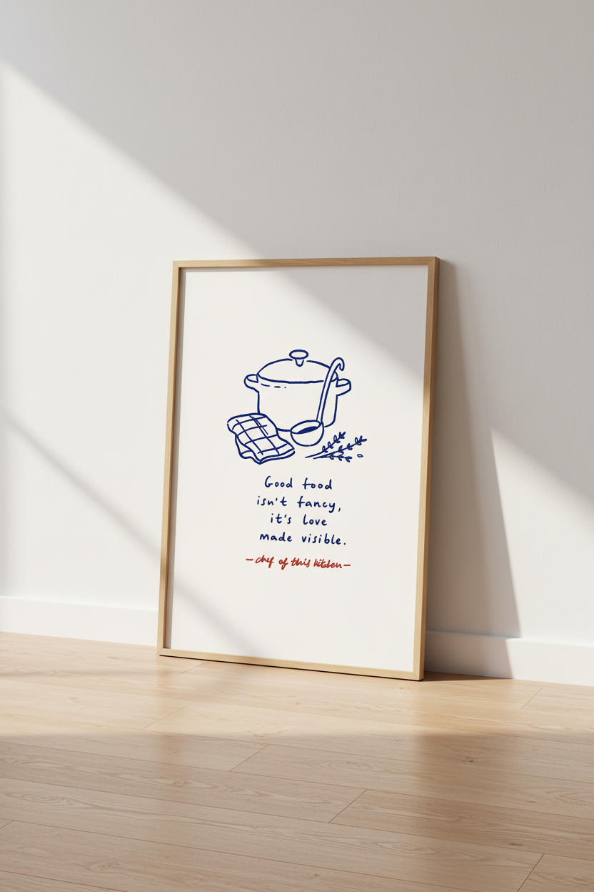 kitchen wall art | Minimal blue line-drawing, dining room decor