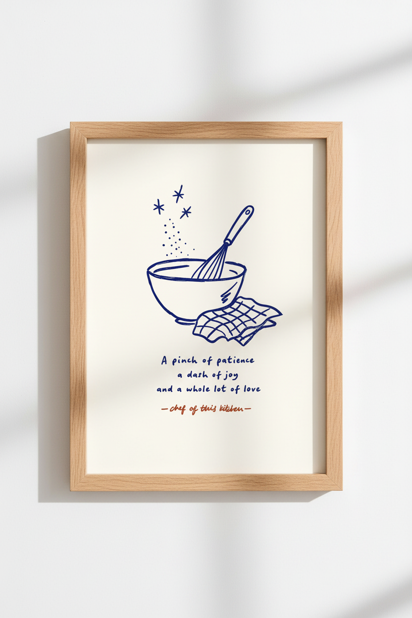 Minimalist Kitchen Wall Art Print | Living Room Decor | Blue Ink Poster