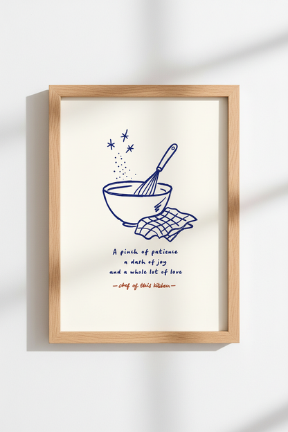 Minimalist Kitchen Wall Art Print | Living Room Decor | Blue Ink Poster