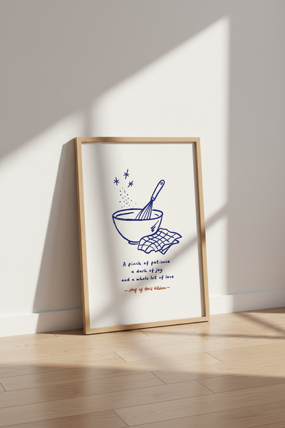 Minimalist Kitchen Wall Art Print | Living Room Decor | Blue Ink Poster