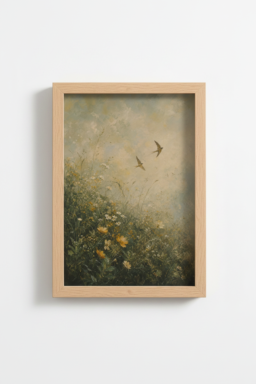 botanical wall art | vintage florals with soft greens for living room decor