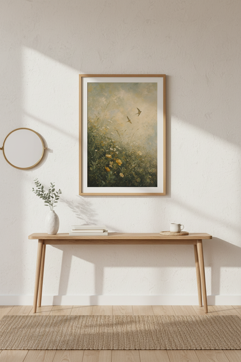botanical wall art | vintage florals with soft greens for living room decor