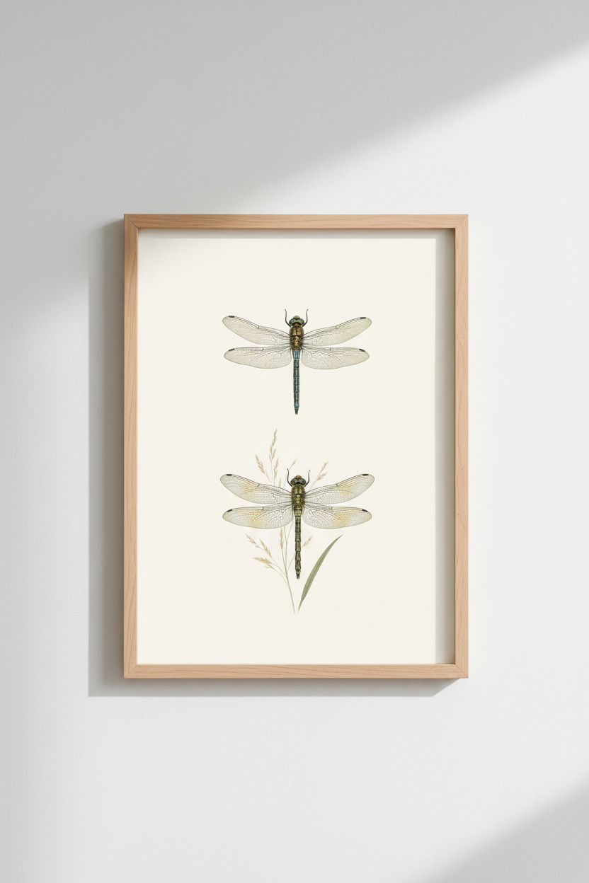 dragonfly wall art | Vintage botanical print, living room decor