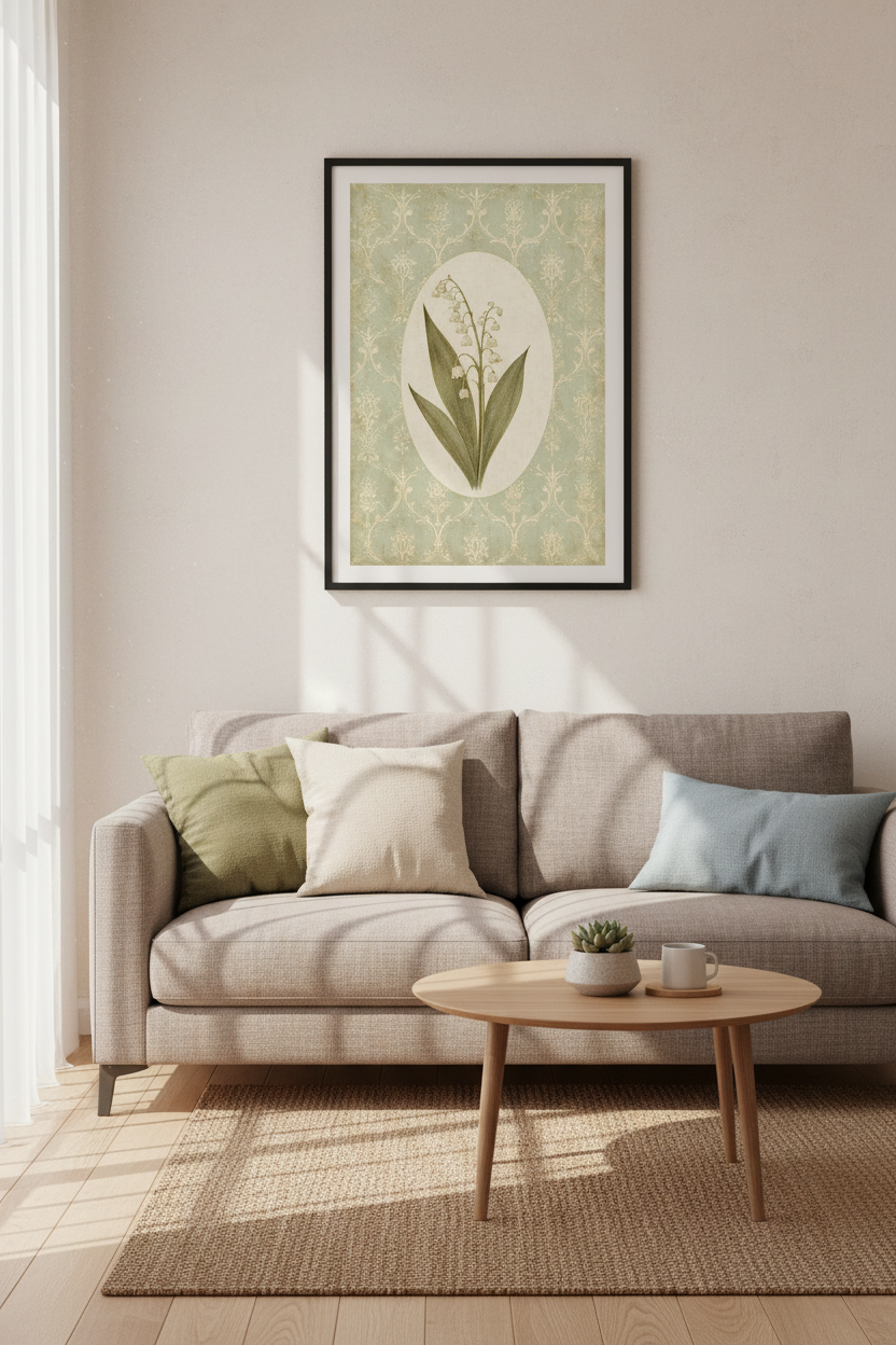 Lily of the Valley Botanical Art | Vintage Sage Green Floral, Cottagecore Poster Print