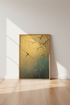 Swallow & Cherry Blossom Art | Gold Leaf Teal Abstract, Japandi Living Room Decor