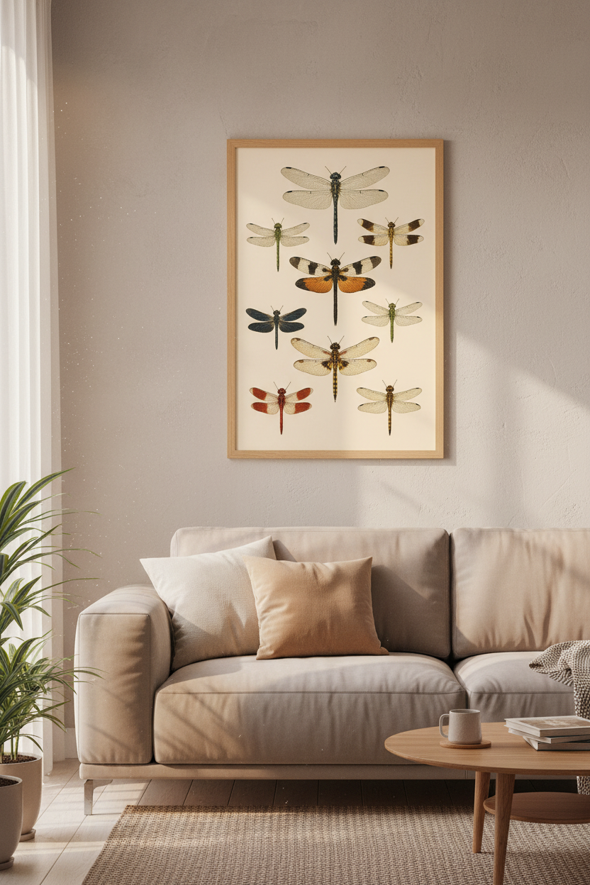 Vintage Dragonfly Specimen Wall Art | Nature Study Decor | Scientific Insect Poster
