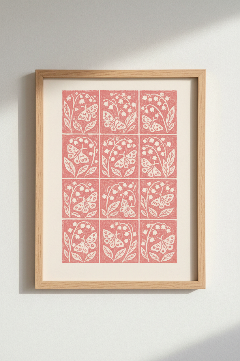 Boho butterfly Wall Art Print | Living Room Decor | Soft Pink Poster