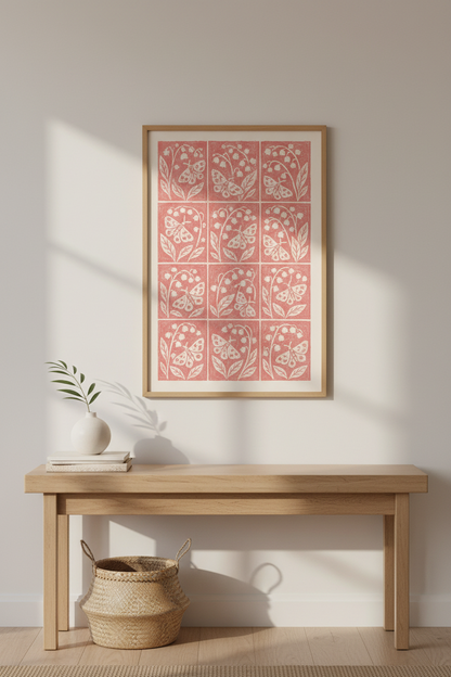 Boho butterfly Wall Art Print | Living Room Decor | Soft Pink Poster