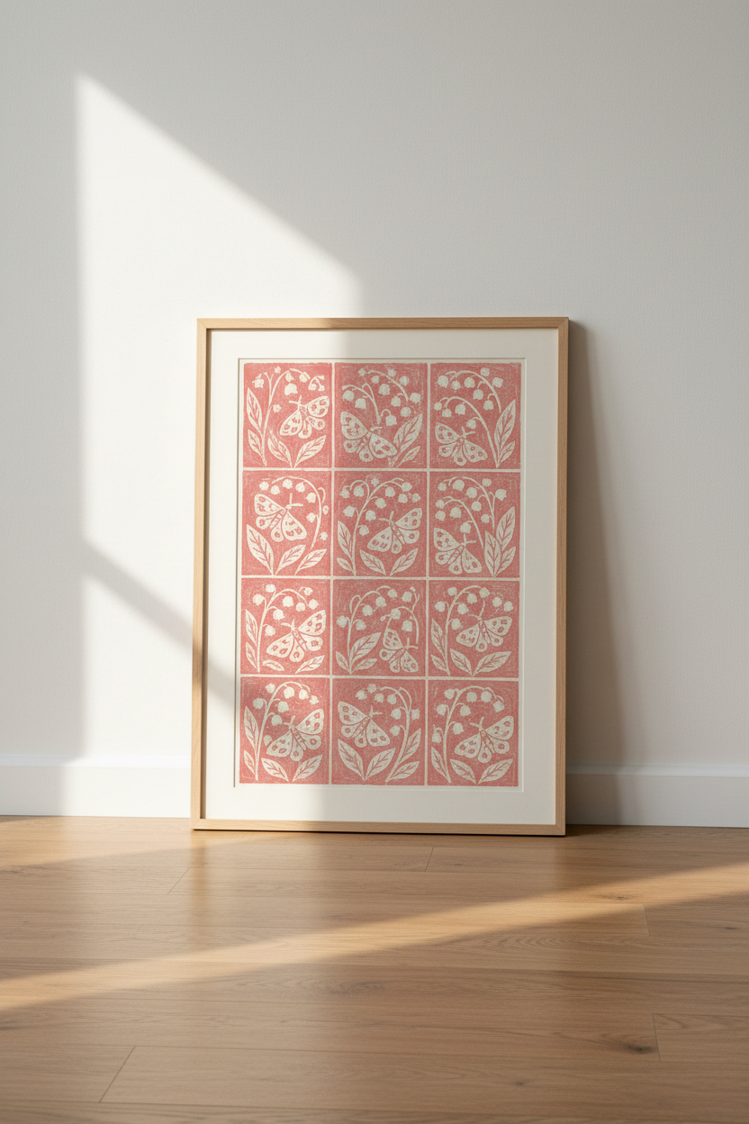 Boho butterfly Wall Art Print | Living Room Decor | Soft Pink Poster