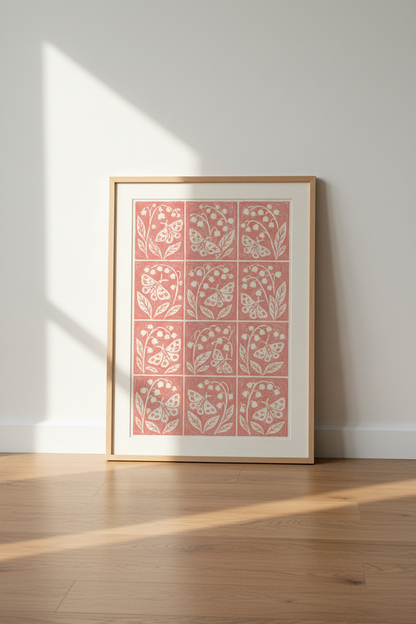Boho butterfly Wall Art Print | Living Room Decor | Soft Pink Poster