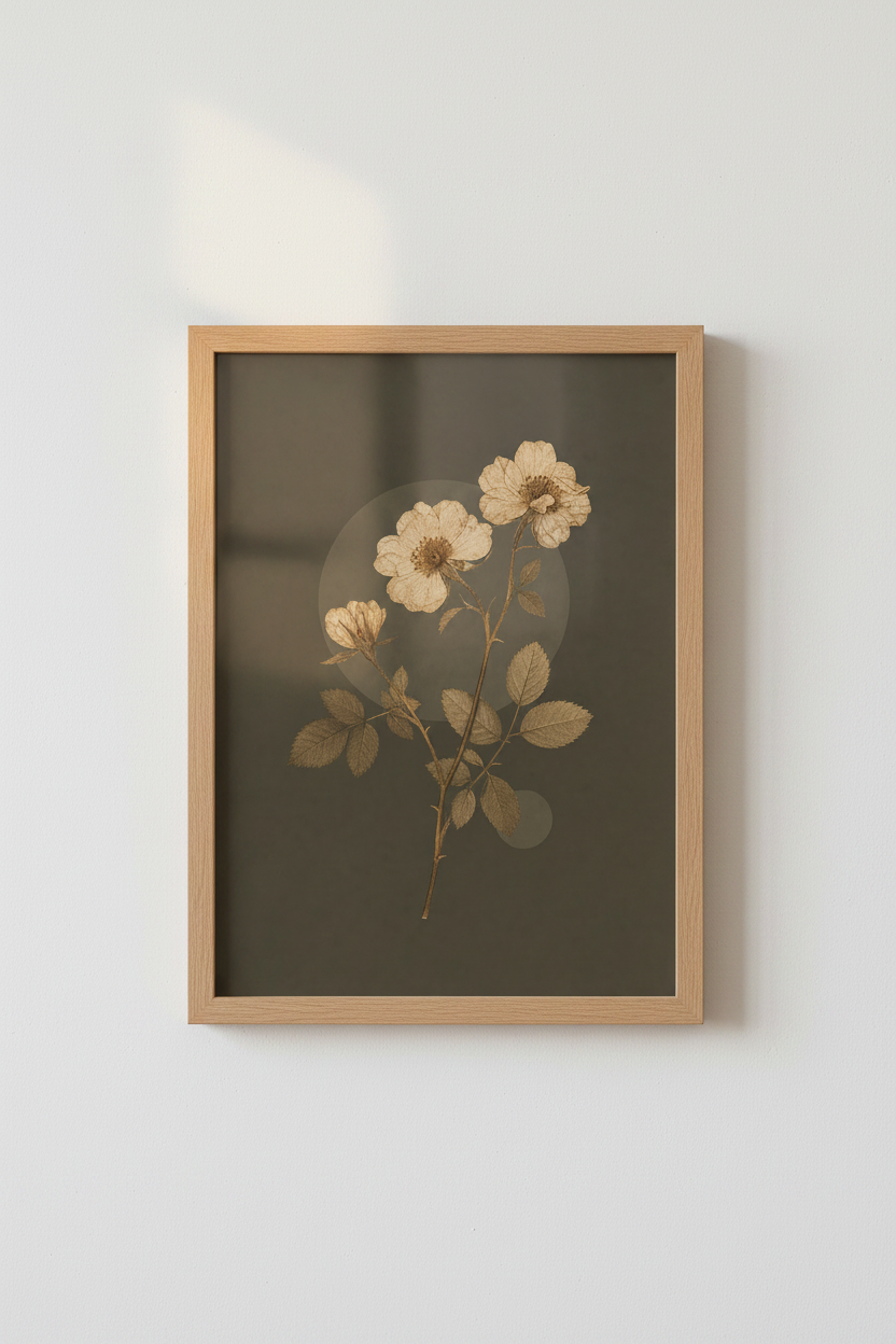 Botanical Wall Art Print | Vintage Floral, Gold-Tone, Living Room Decor