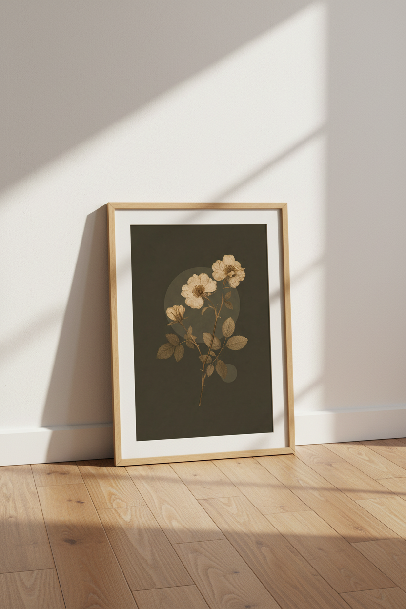 Botanical Wall Art Print | Vintage Floral, Gold-Tone, Living Room Decor