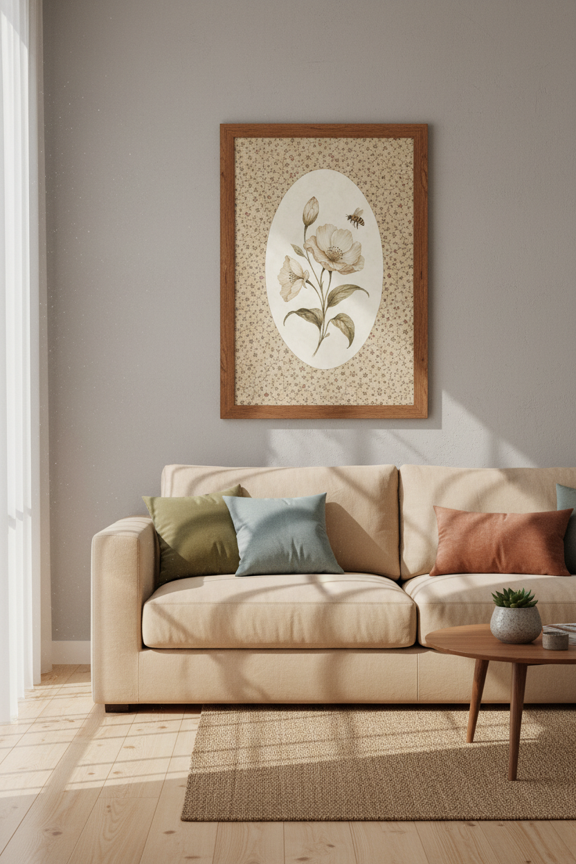 Vintage Honeybee &amp; Floral Wall Art Print | Bedroom Decor | Botanical Cottagecore Poster