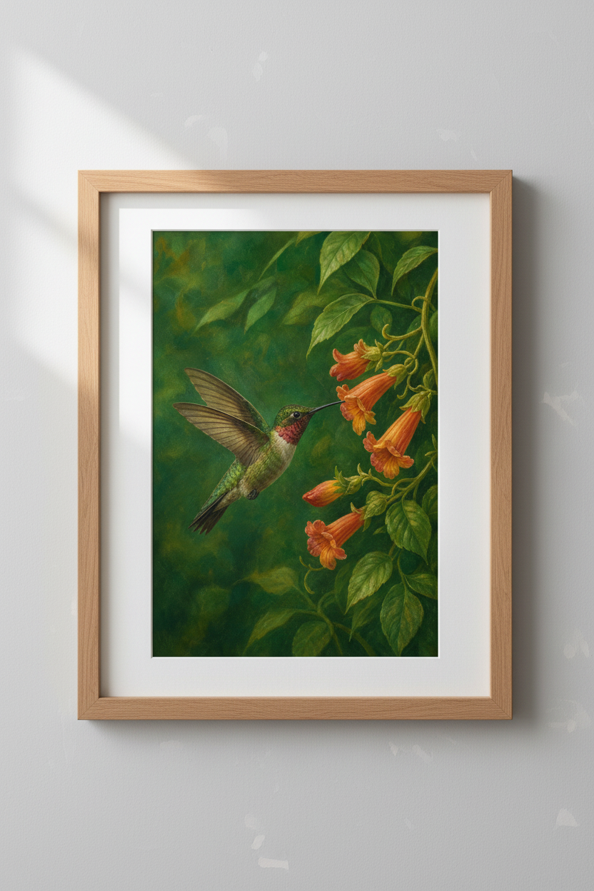 Hummingbird painting Wall Art Print | Living Room Decor | Botanical Poster