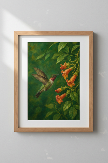 Hummingbird painting Wall Art Print | Living Room Decor | Botanical Poster