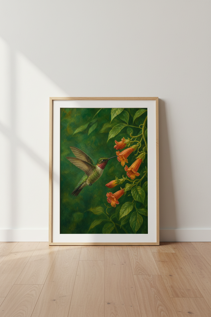 Hummingbird painting Wall Art Print | Living Room Decor | Botanical Poster