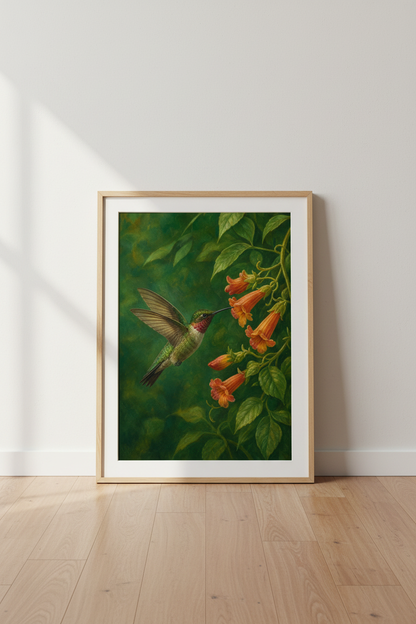 Hummingbird painting Wall Art Print | Living Room Decor | Botanical Poster