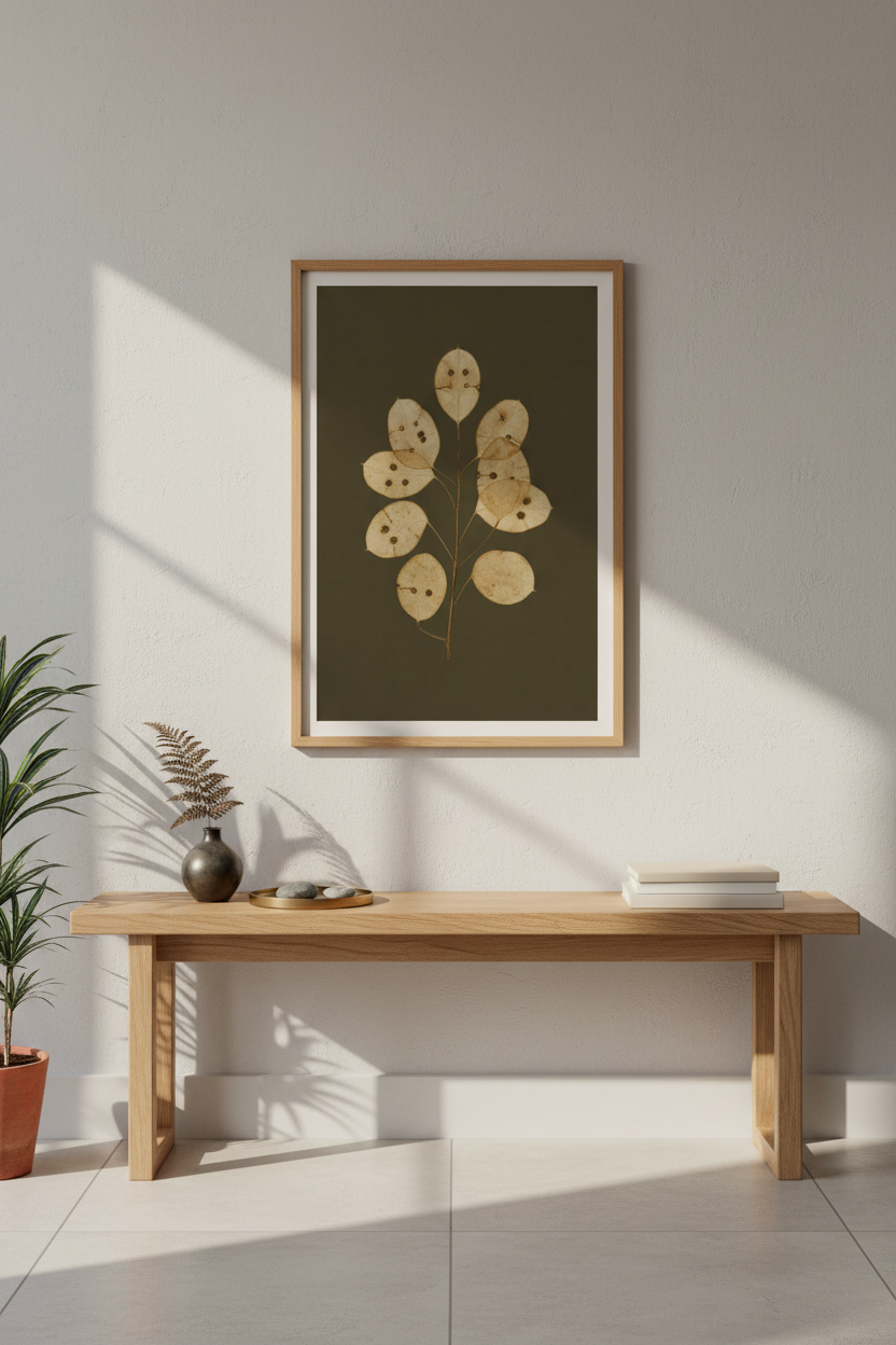 botanical leaf print | vintage beige tones, living room decor
