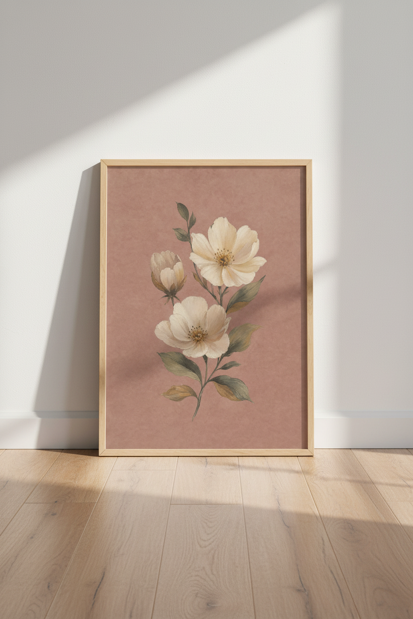 boho floral wall art | pink ivory petals, living room decor
