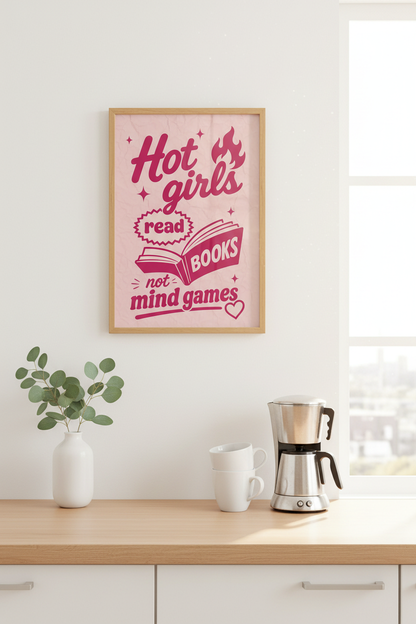 Coquette Reading Poster | Pink Retro Book Lover Wall Art | Trendy Bedroom Decor