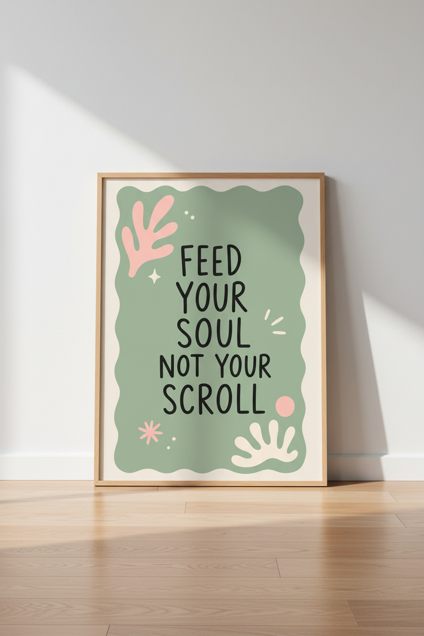 Feed Your Soul Quote Wall Art | Sage Green Danish Pastel, Home Office Decor