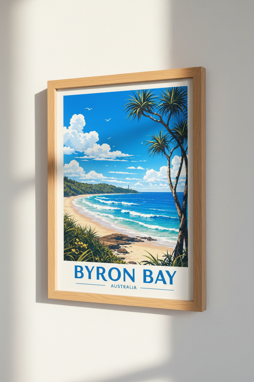Byron Bay Australia Travel Poster | Coastal Beach Wall Art | Tropical Modern Decor