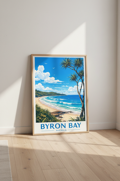Byron Bay Australia Travel Poster | Coastal Beach Wall Art | Tropical Modern Decor