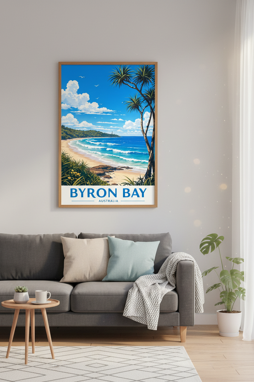 Byron Bay Australia Travel Poster | Coastal Beach Wall Art | Tropical Modern Decor