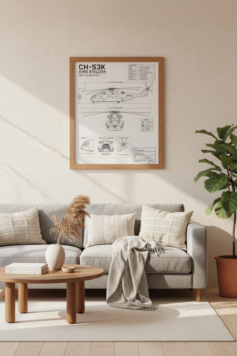 CH-53K King Stallion Blueprint | Military Helicopter Poster, Aviation Wall Art