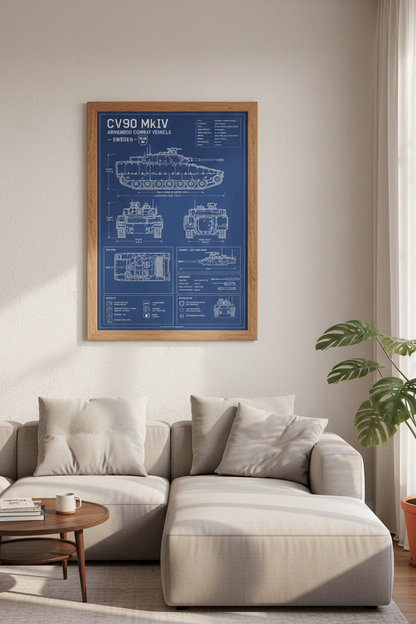 CV90 MkIV Tank Blueprint Wall Art | Swedish Military Decor | Industrial Poster