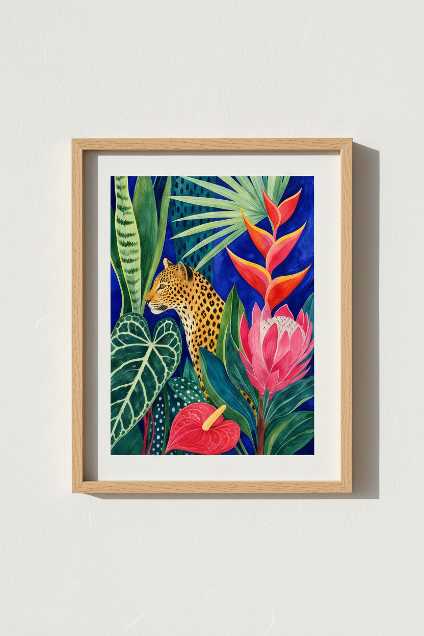 Tropical Leopard Wall Art Print | Living Room Decor | Bold Jungle Poster