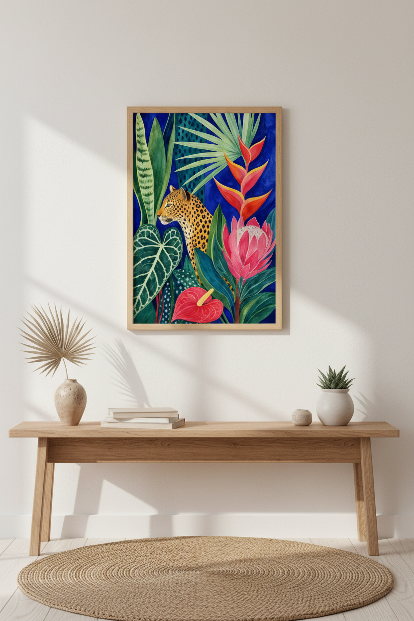Tropical Leopard Wall Art Print | Living Room Decor | Bold Jungle Poster