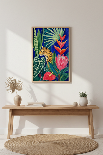 Tropical Leopard Wall Art Print | Living Room Decor | Bold Jungle Poster