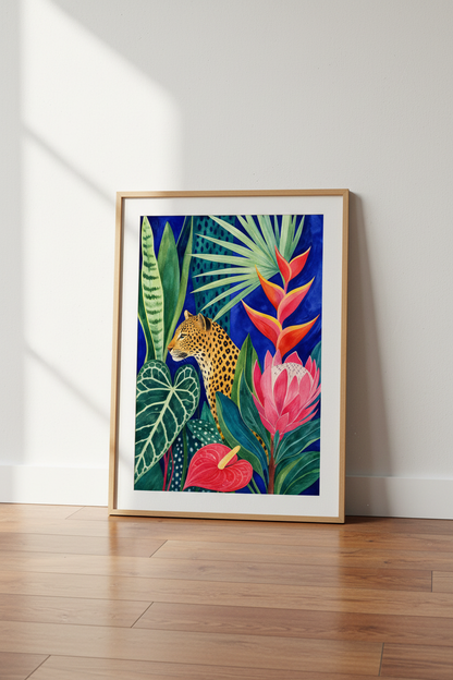 Tropical Leopard Wall Art Print | Living Room Decor | Bold Jungle Poster