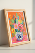 Cactus Flower Bouquet | Vibrant Orange & Blue Still Life, Boho Wall Decor Poster