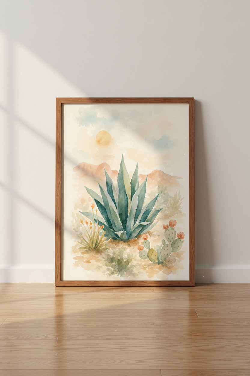 Desert Cactus Watercolor | Agave &amp; Prickly Pear Print, Boho Southwestern Decor