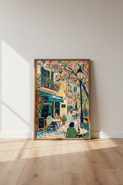 Paris Cafe Wall Art | French Bistro Painting, Colorful Street Poster Print