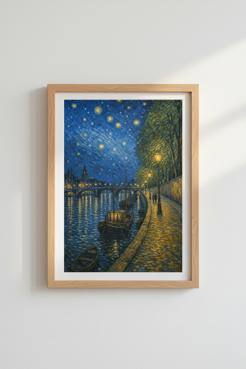 Starry Night Wall Art | Impressionist Cityscape, Living Room Decor