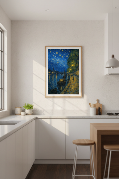 Starry Night Wall Art | Impressionist Cityscape, Living Room Decor