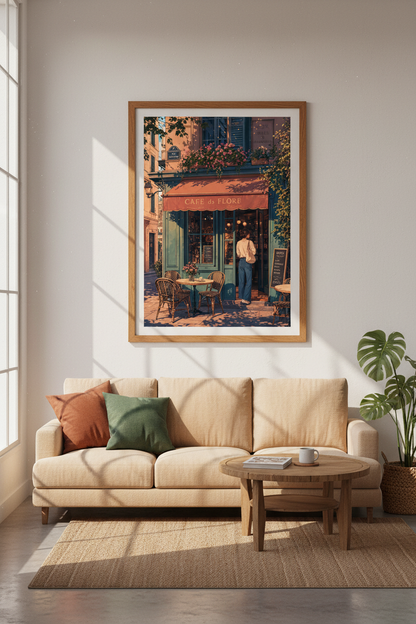 Paris Cafe Wall Art Print | Travel Poster Kitchen Decor | Parisian Aesthetic Art