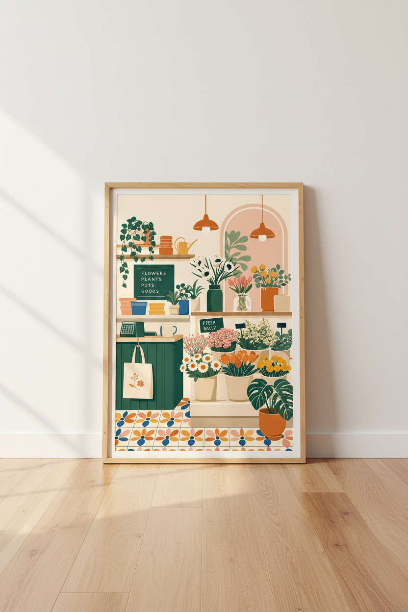 Flower Shop Wall Art | Botanical Floral Illustration, Boho Kitchen Decor Poster