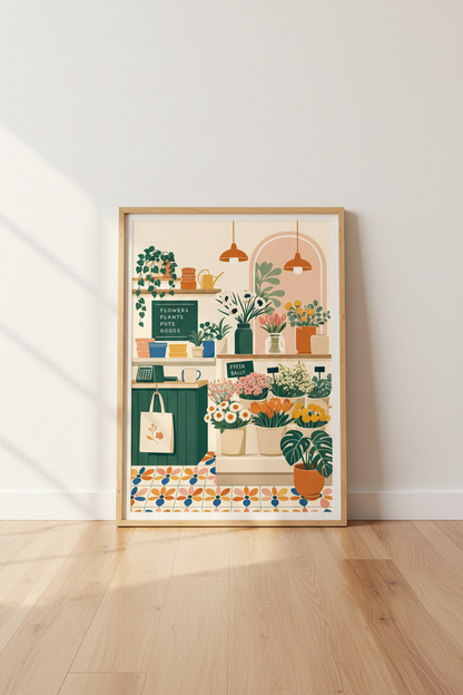 Flower Shop Wall Art | Botanical Floral Illustration, Boho Kitchen Decor Poster
