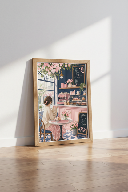 Pink Coffee Shop Wall Art | Pastel Bakery Cafe Print, Kitchen &amp; Bedroom Decor