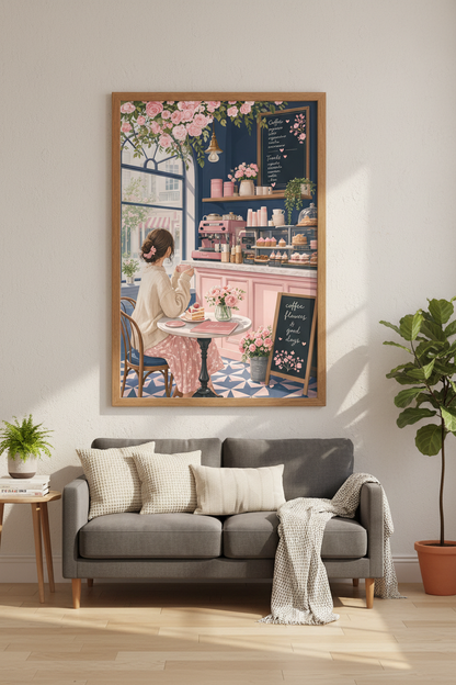 Pink Coffee Shop Wall Art | Pastel Bakery Cafe Print, Kitchen &amp; Bedroom Decor