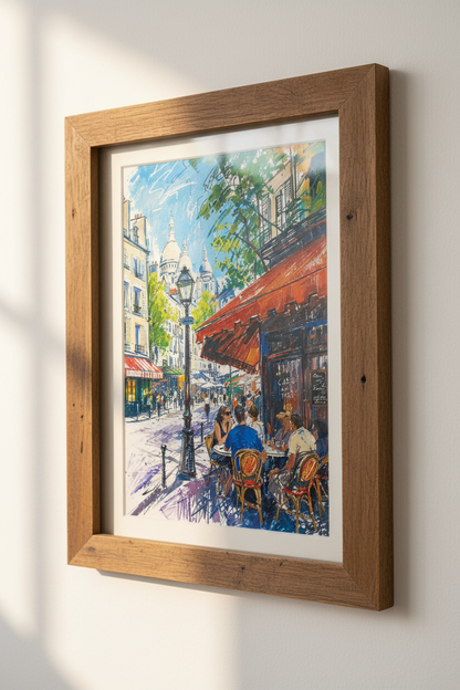 Paris Cafe Wall Art | Vibrant French Street Impressionist Print | Travel Decor Poster