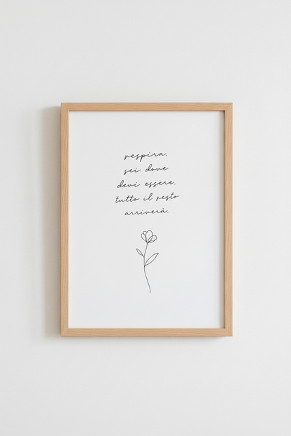 Italian Quote Flower Art | Minimalist Black &amp; White Poster, Bedroom Decor