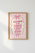 Funny Quote Wall Art Print | Pink Coquette Bow Decor | Trendy Pink Stripes Poster